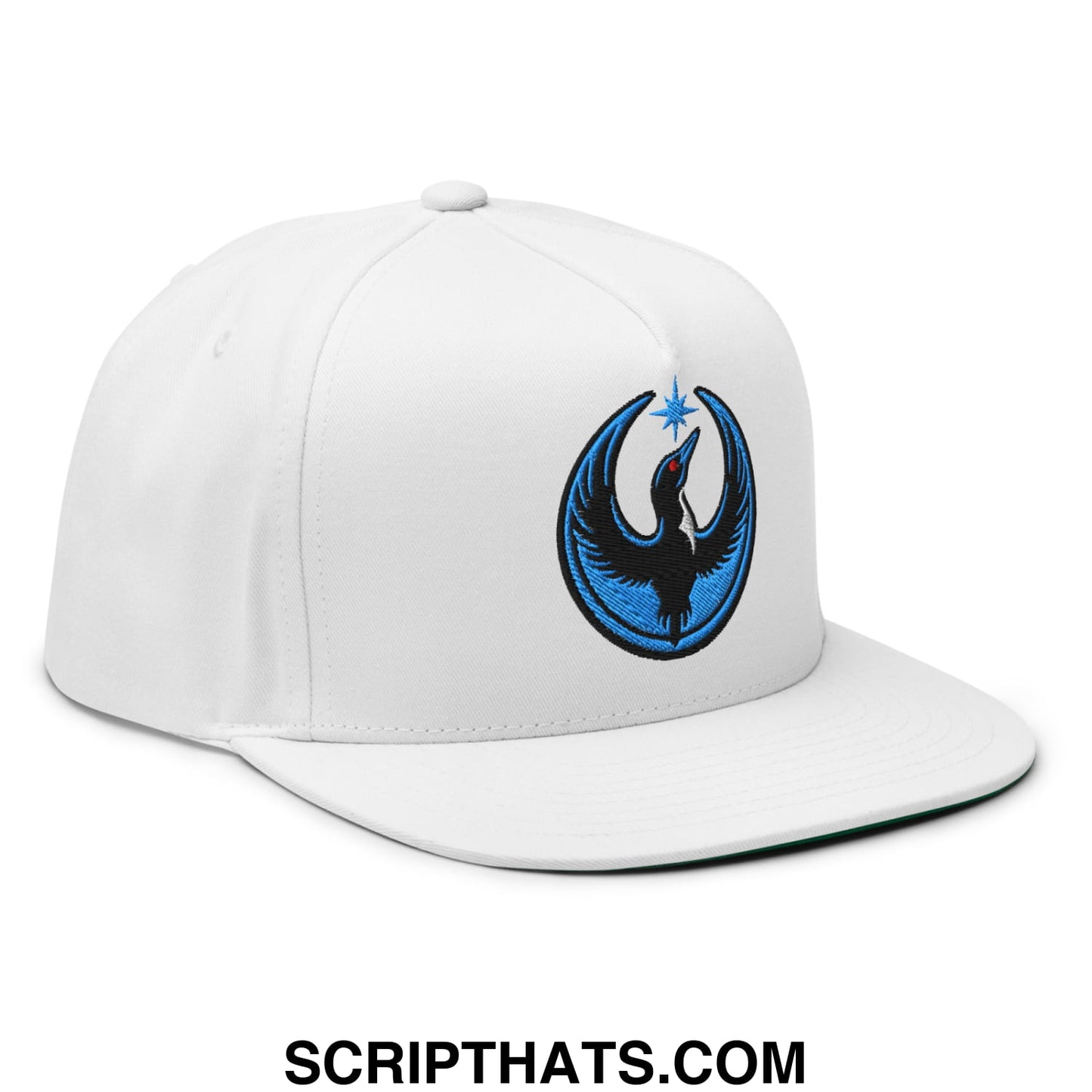 Rebel Loon Minnesota Bird of Resistance Embroidered Flat Bill Brim 5 Panel Snapback Hat White