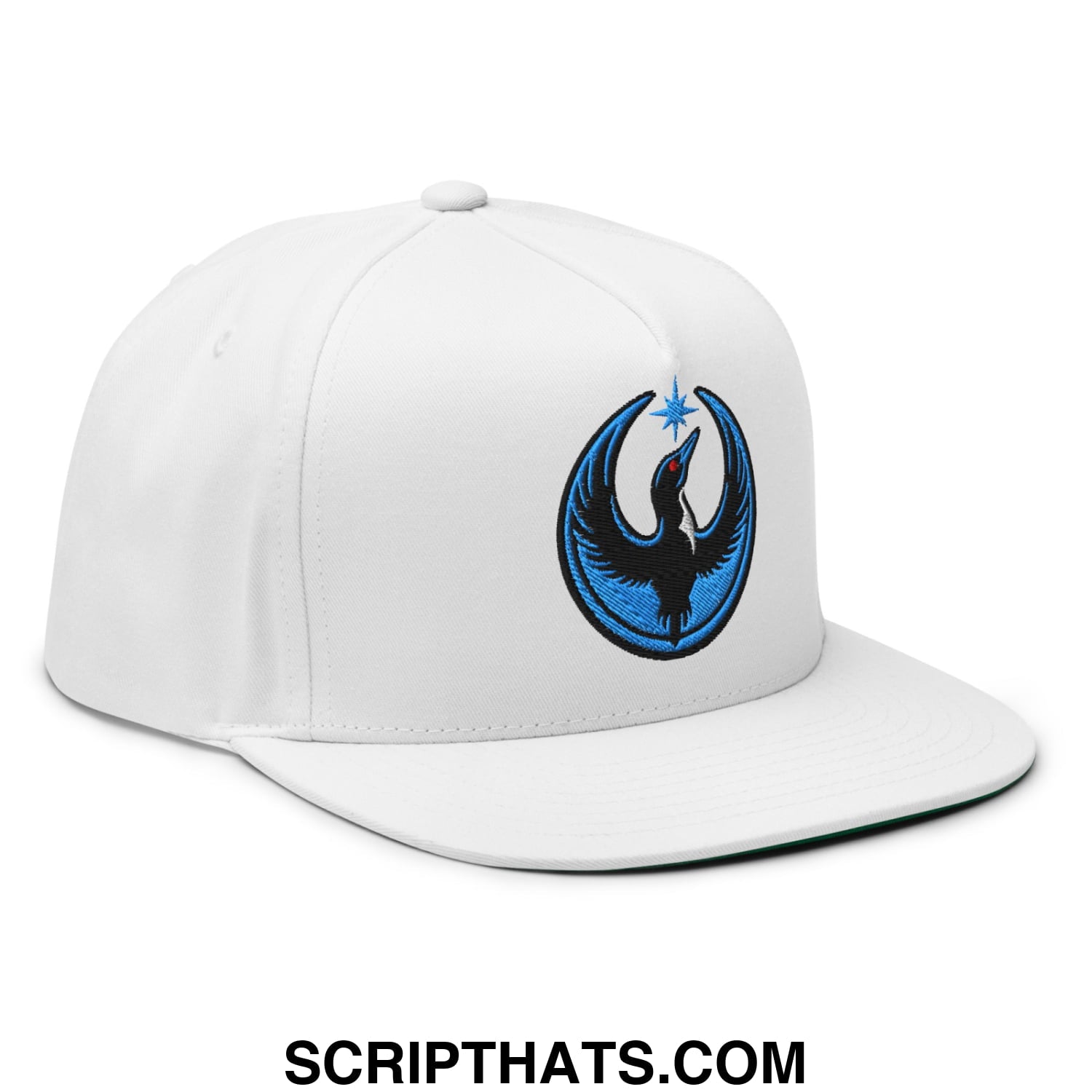 Rebel Loon Minnesota Bird of Resistance Embroidered Flat Bill Brim 5 Panel Snapback Hat White