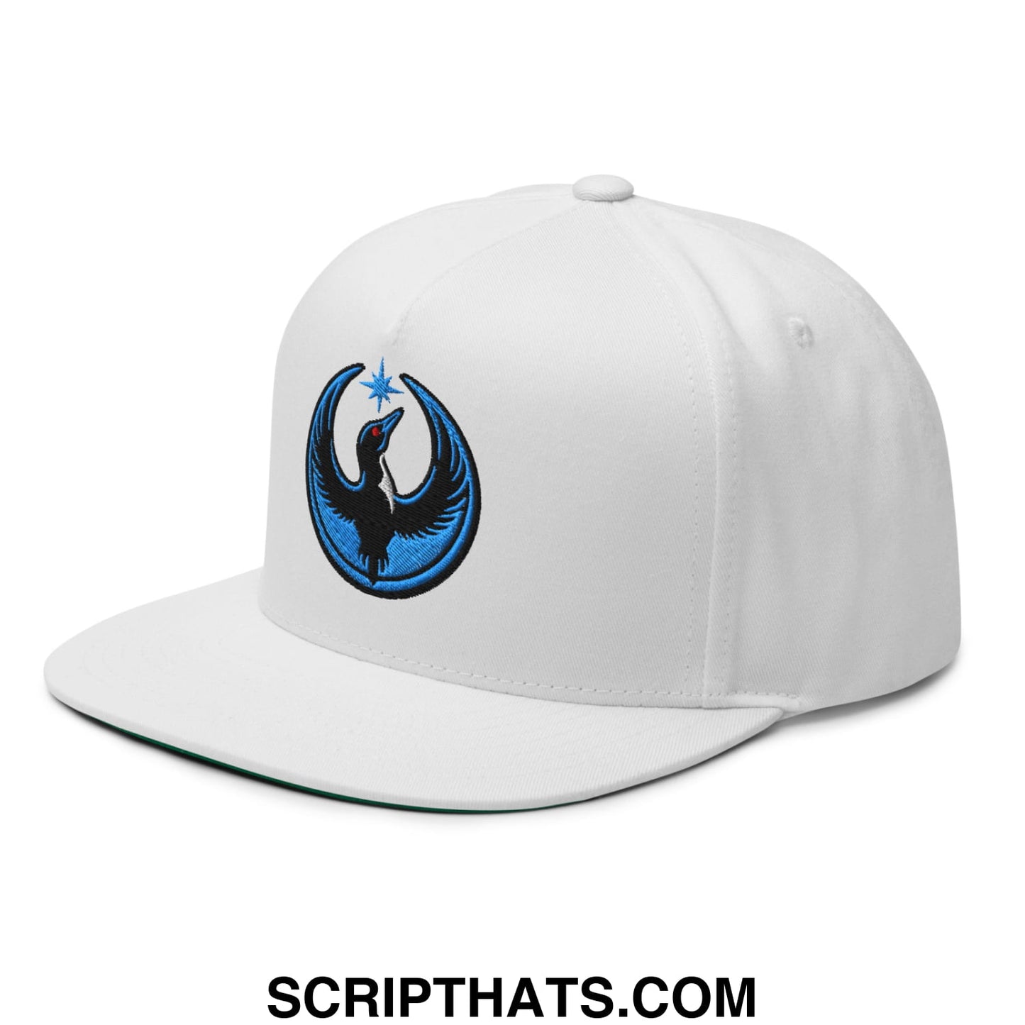 Rebel Loon Minnesota Bird of Resistance Embroidered Flat Bill Brim 5 Panel Snapback Hat White