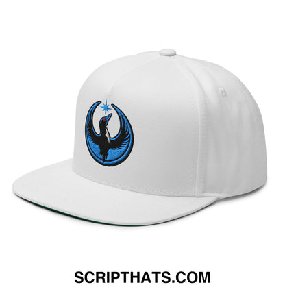Rebel Loon Minnesota Bird of Resistance Embroidered Flat Bill Brim 5 Panel Snapback Hat White