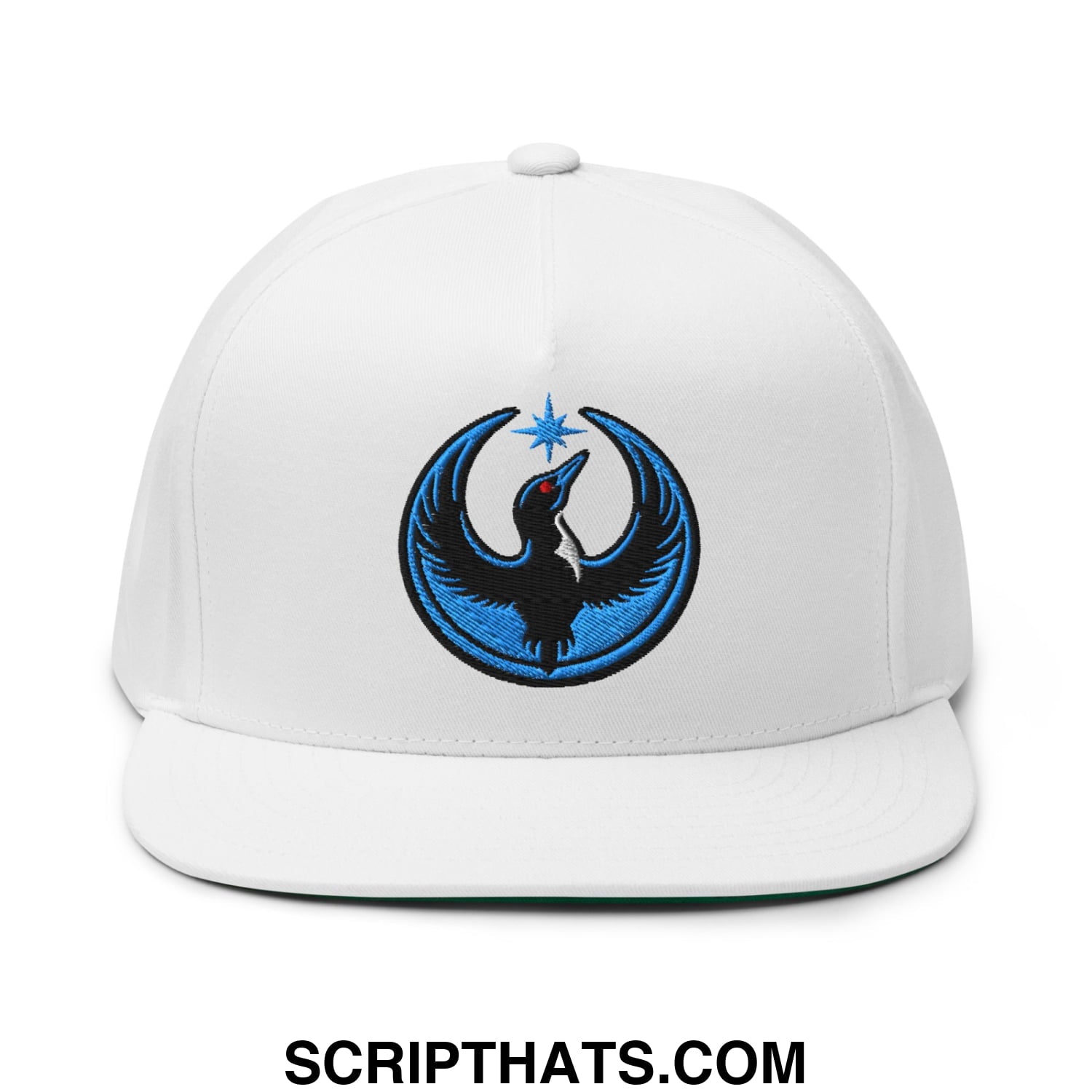 Rebel Loon Minnesota Bird of Resistance Embroidered Flat Bill Brim 5 Panel Snapback Hat White