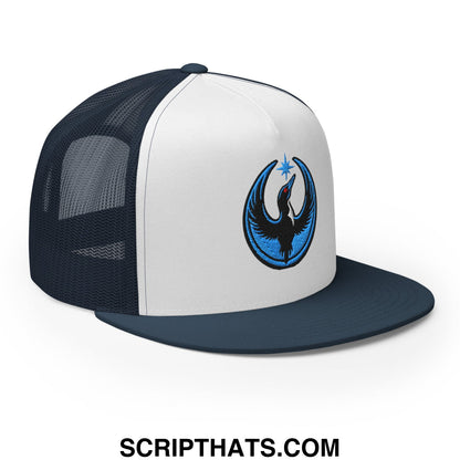 Rebel Loon Minnesota Bird of Resistance Embroidered Flat Bill Brim Mesh Trucker Hat Navy White Navy