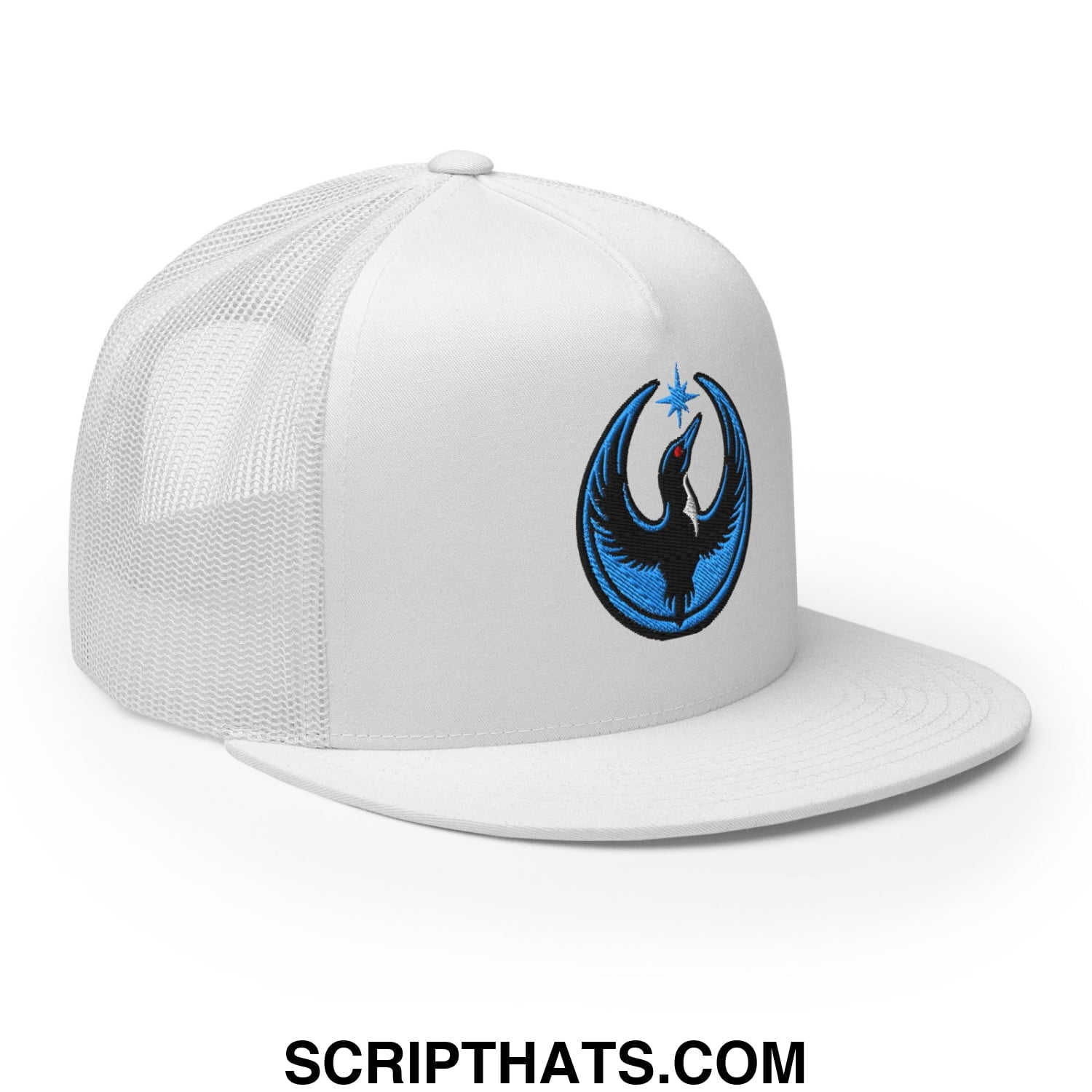 Rebel Loon Minnesota Bird of Resistance Embroidered Flat Bill Brim Mesh Trucker Hat White