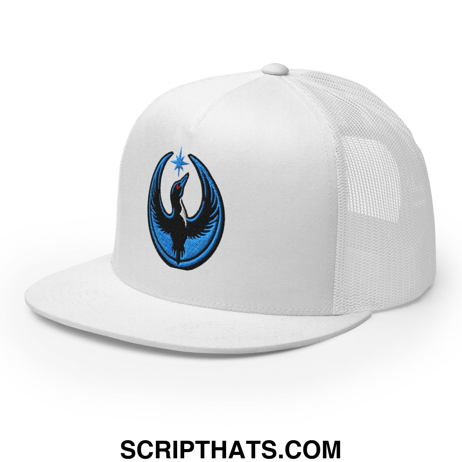 Rebel Loon Minnesota Bird of Resistance Embroidered Flat Bill Brim Mesh Trucker Hat White