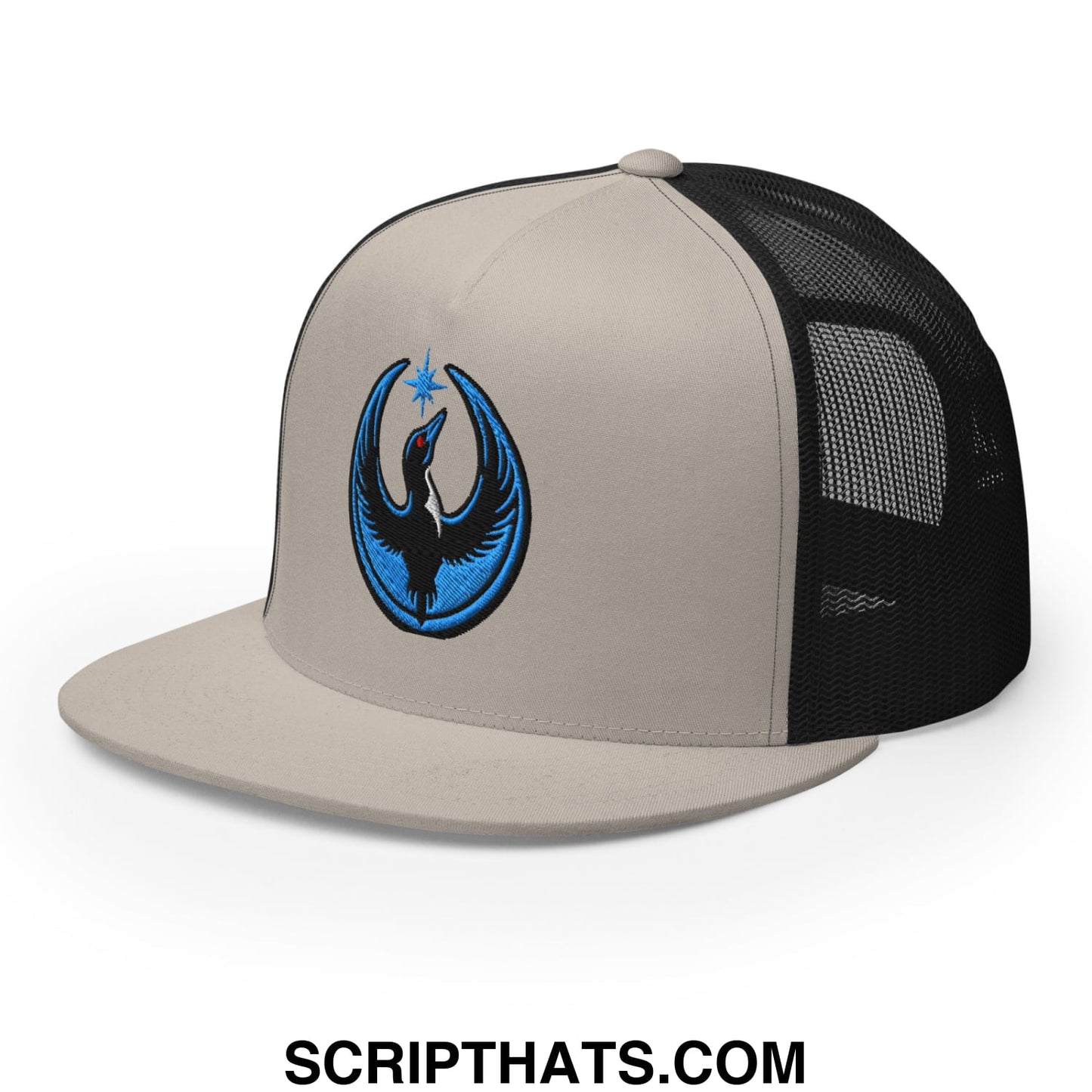 Rebel Loon Minnesota Bird of Resistance Embroidered Flat Bill Brim Mesh Trucker Hat Silver Black