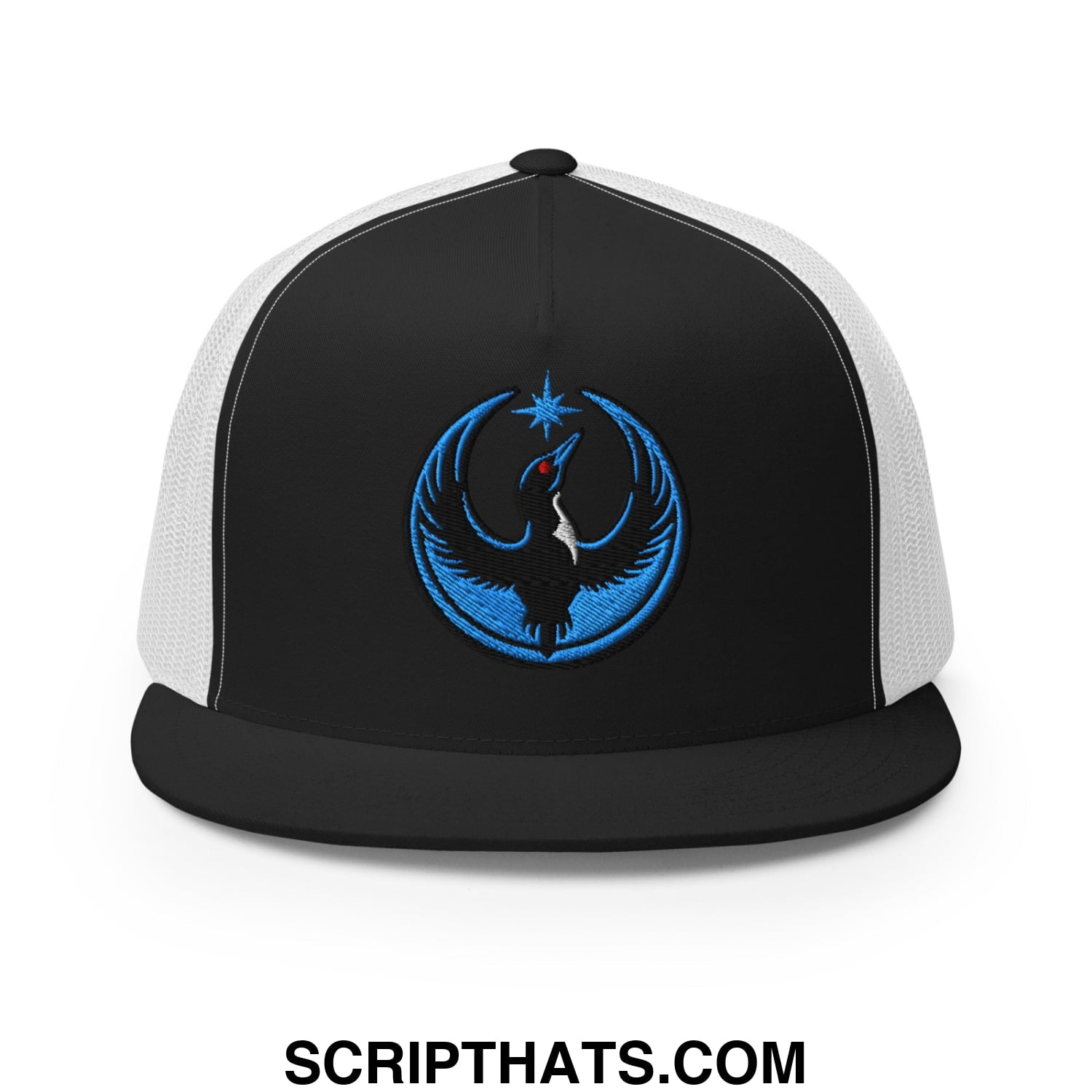 Rebel Loon Minnesota Bird of Resistance Embroidered Flat Bill Brim Mesh Trucker Hat Black White