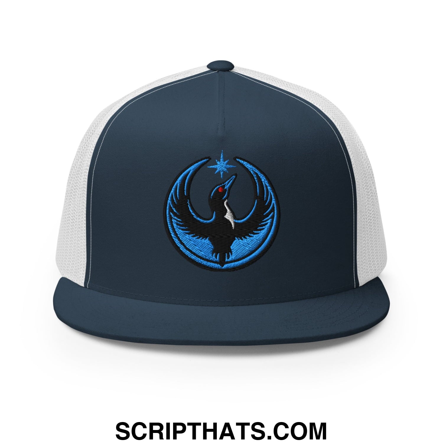 Rebel Loon Minnesota Bird of Resistance Embroidered Flat Bill Brim Mesh Trucker Hat Navy White