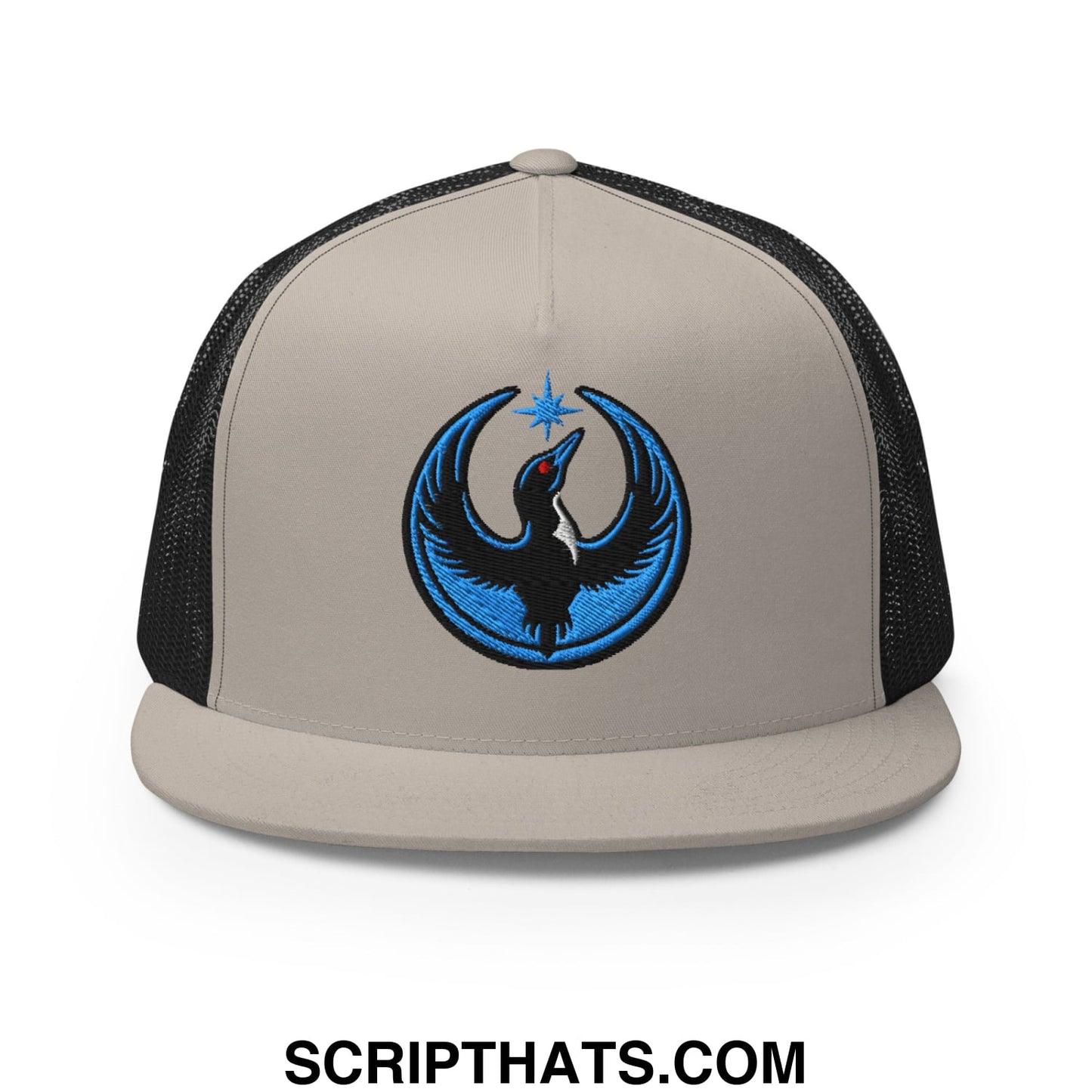 Rebel Loon Minnesota Bird of Resistance Embroidered Flat Bill Brim Mesh Trucker Hat Silver Black