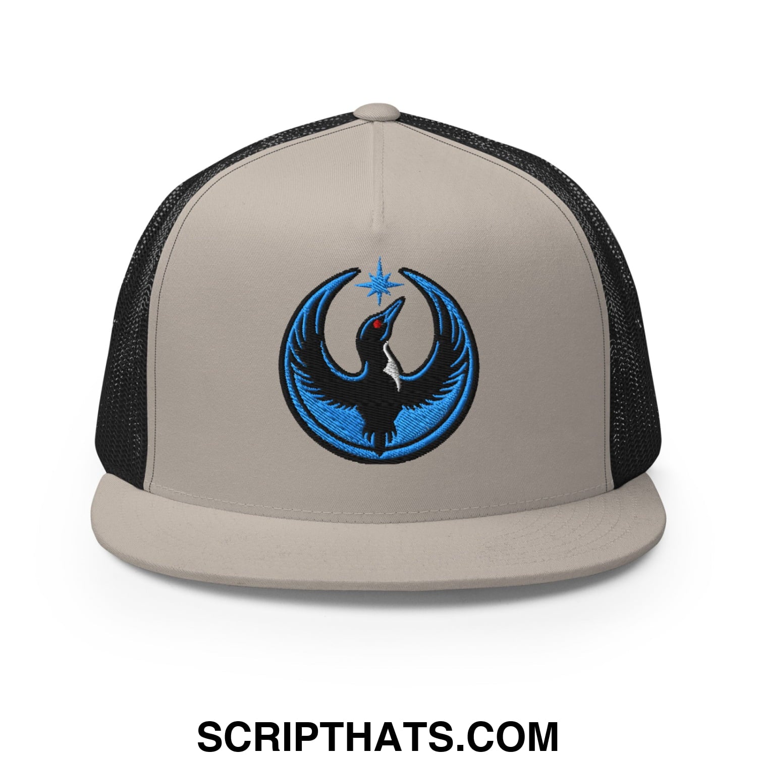 Rebel Loon Minnesota Bird of Resistance Embroidered Flat Bill Brim Mesh Trucker Hat Silver Black