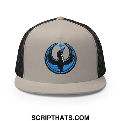 Rebel Loon Minnesota Bird of Resistance Embroidered Flat Bill Brim Mesh Trucker Hat Silver Black