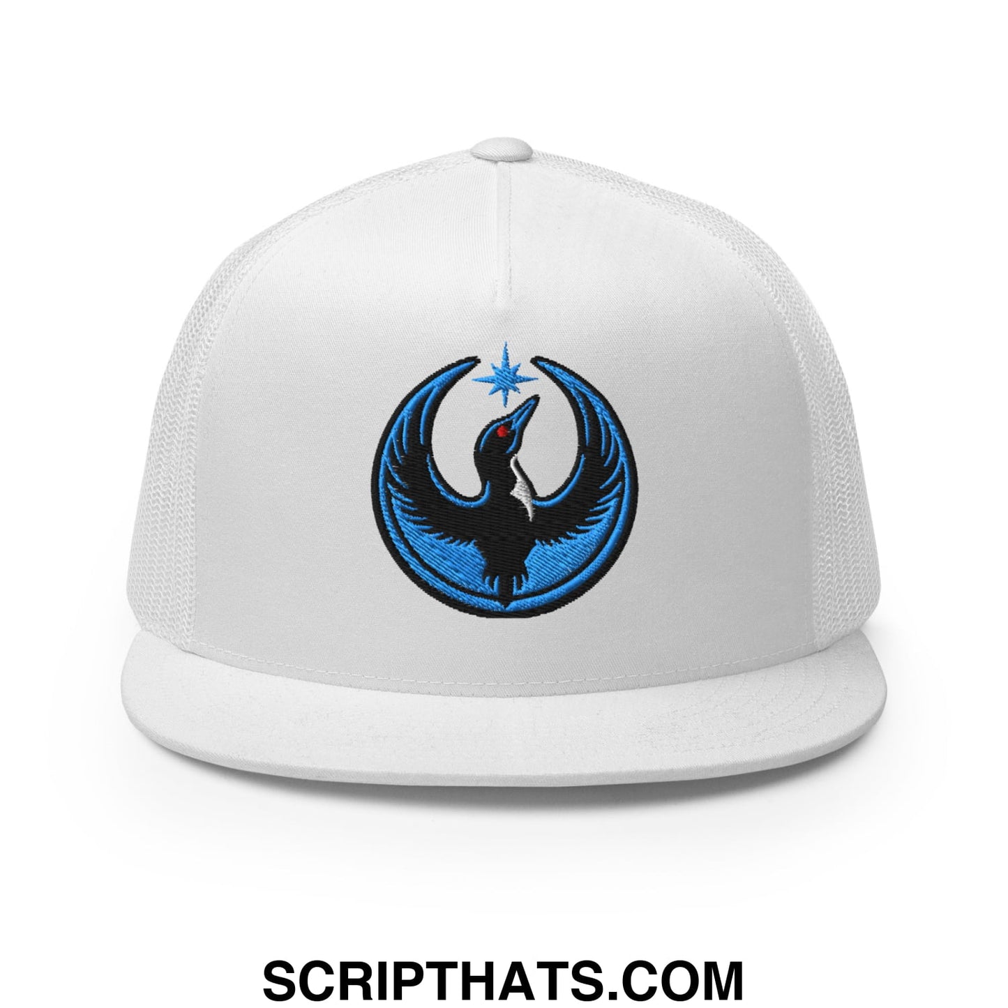 Rebel Loon Minnesota Bird of Resistance Embroidered Flat Bill Brim Mesh Trucker Hat White