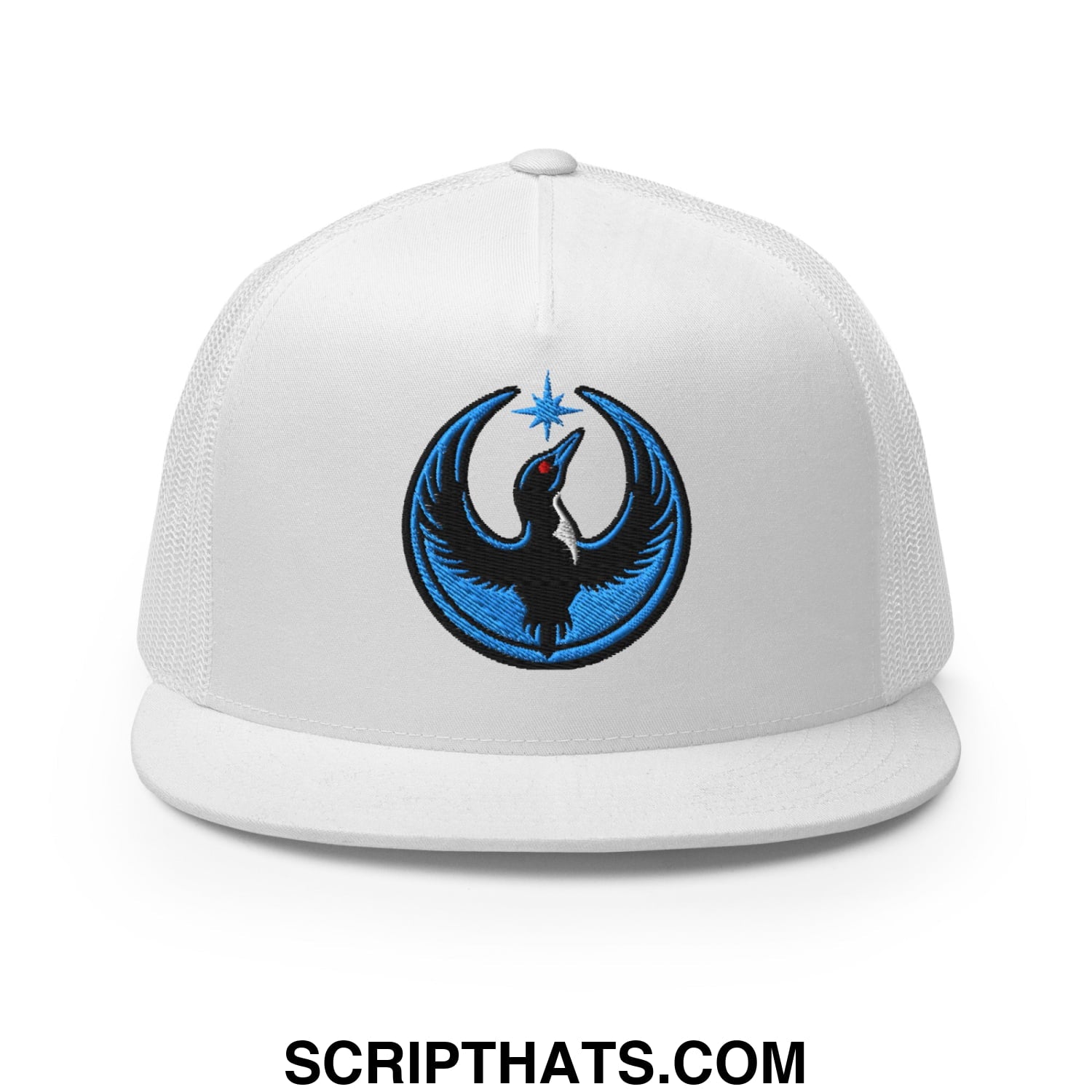 Rebel Loon Minnesota Bird of Resistance Embroidered Flat Bill Brim Mesh Trucker Hat White