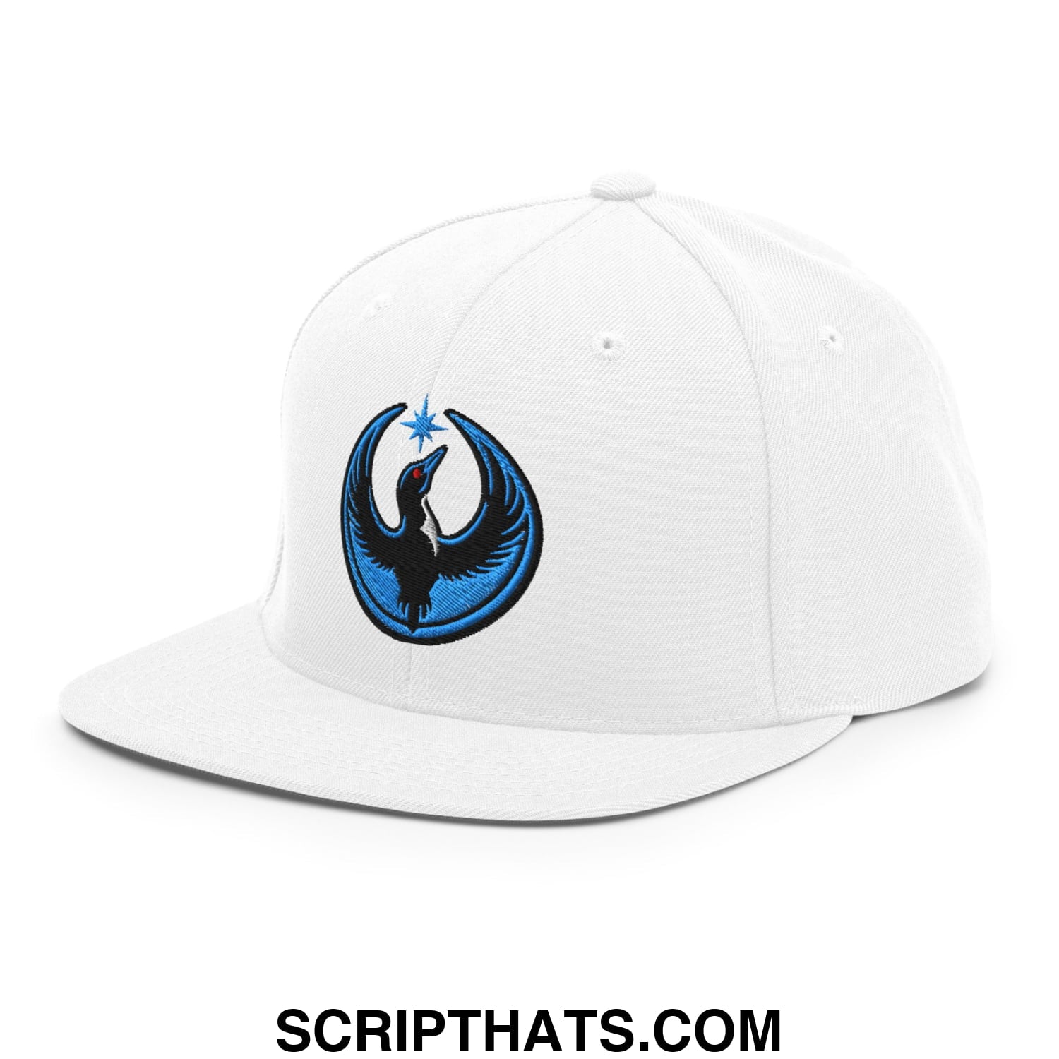 Rebel Loon Minnesota Bird of Resistance Embroidered Flat Bill Brim Snapback Hat White