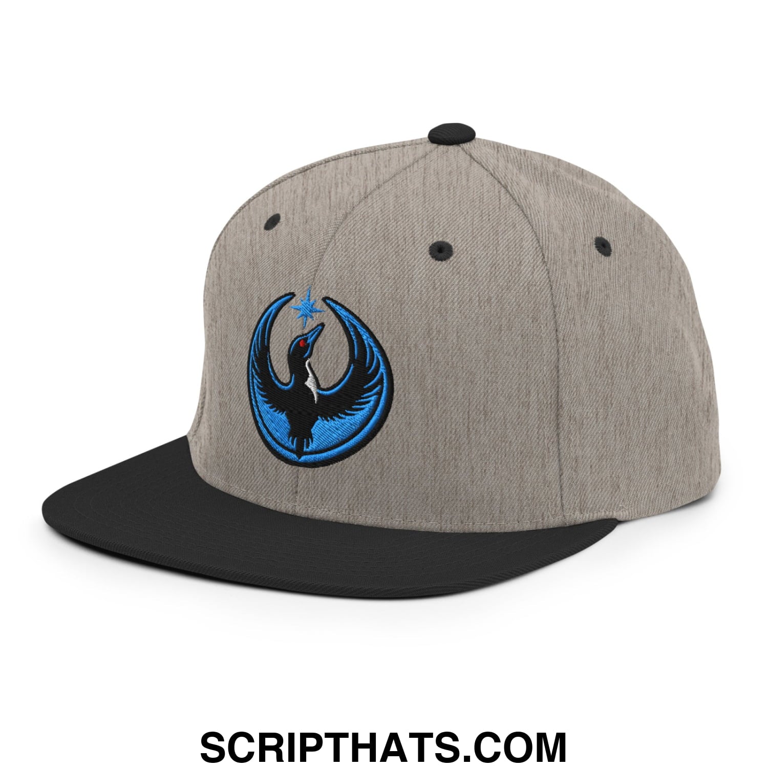 Rebel Loon Minnesota Bird of Resistance Embroidered Flat Bill Brim Snapback Hat Heather Black