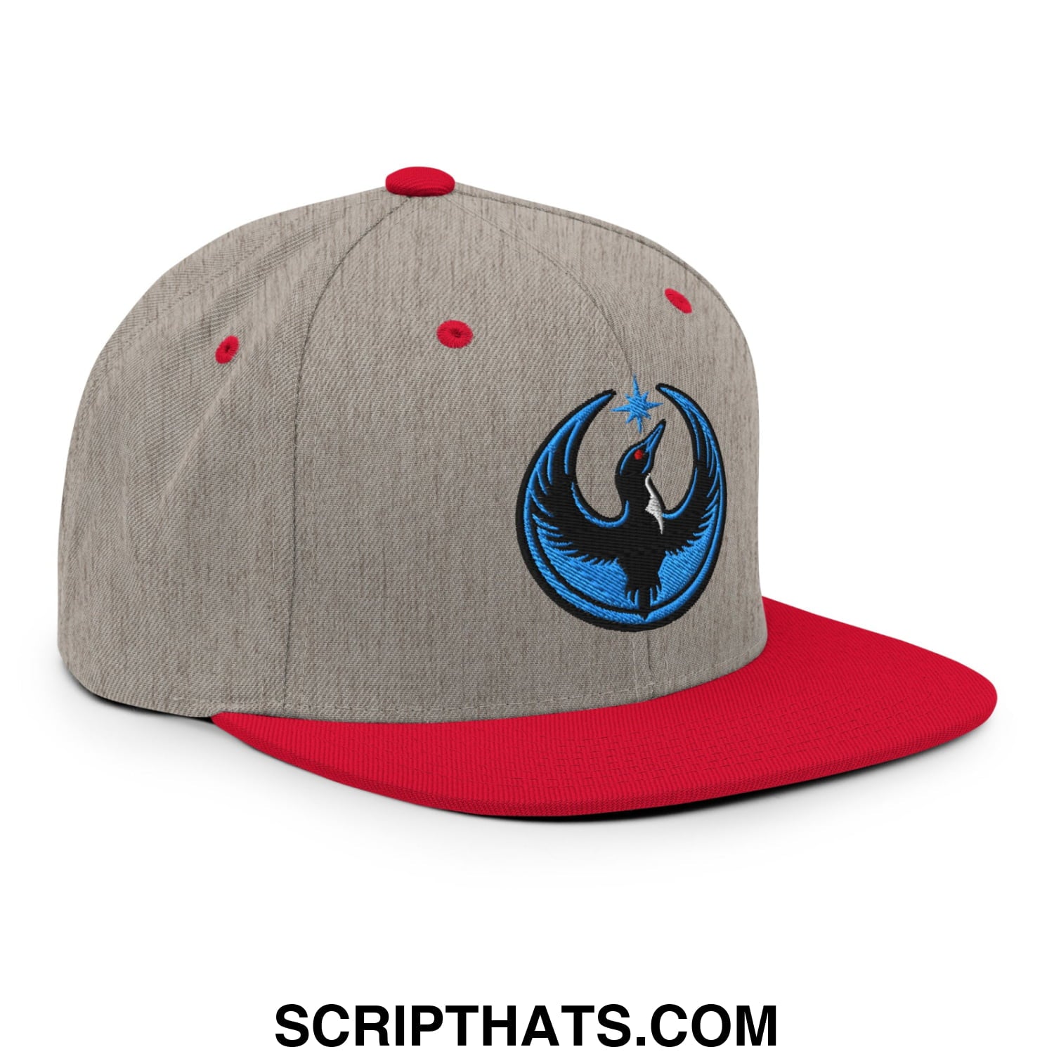 Rebel Loon Minnesota Bird of Resistance Embroidered Flat Bill Brim Snapback Hat Heather Grey Red