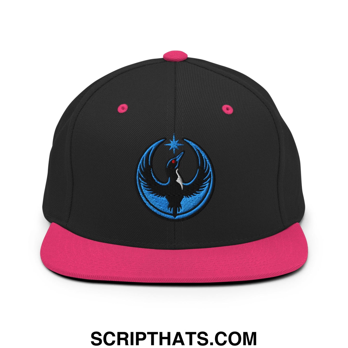 Rebel Loon Minnesota Bird of Resistance Embroidered Flat Bill Brim Snapback Hat Black Neon Pink