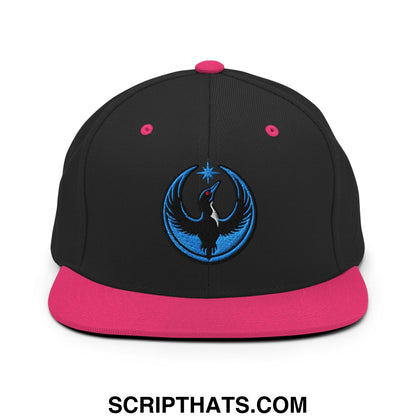 Rebel Loon Minnesota Bird of Resistance Embroidered Flat Bill Brim Snapback Hat Black Neon Pink