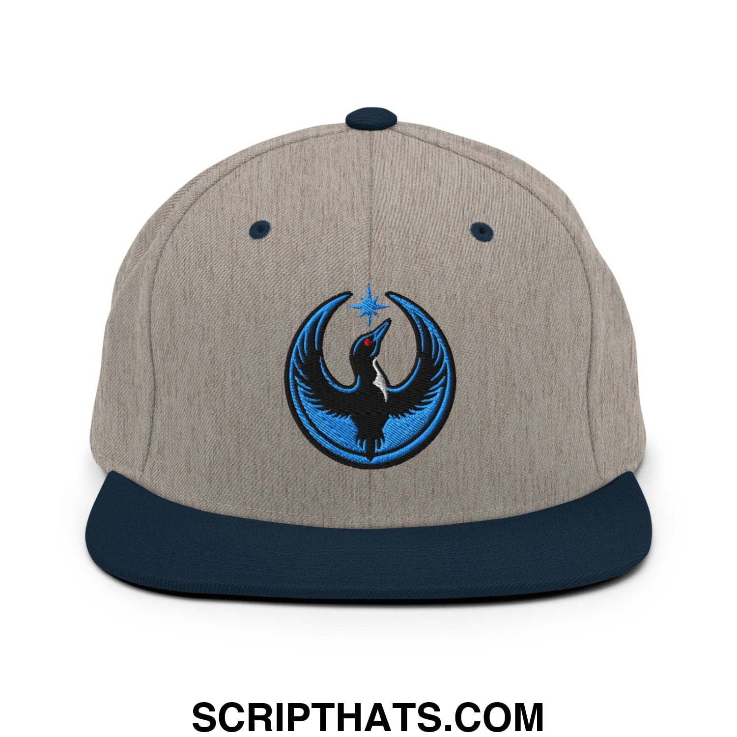 Rebel Loon Minnesota Bird of Resistance Embroidered Flat Bill Brim Snapback Hat Heather Grey Navy