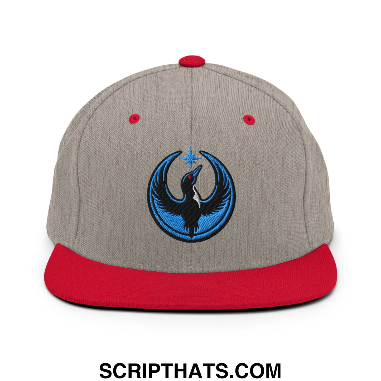 Rebel Loon Minnesota Bird of Resistance Embroidered Flat Bill Brim Snapback Hat Heather Grey Red