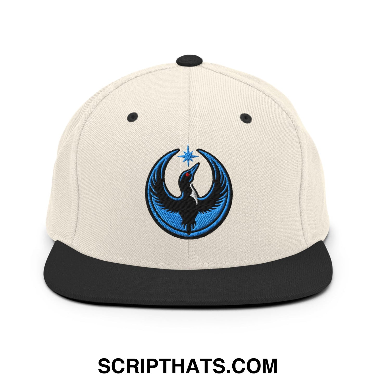 Rebel Loon Minnesota Bird of Resistance Embroidered Flat Bill Brim Snapback Hat Natural Black