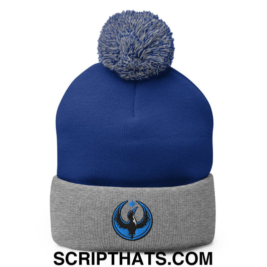 Rebel Loon Minnesota Bird of Resistance Embroidered Knit Pom Pom Beanie Royal Heather Grey