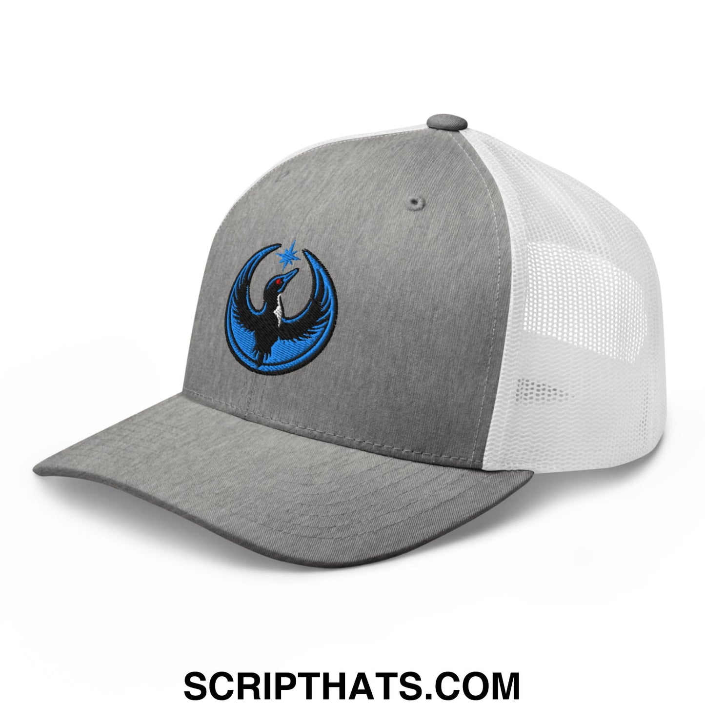 Rebel Loon Minnesota Bird of Resistance Embroidered Mesh Trucker Hat Heather Grey White