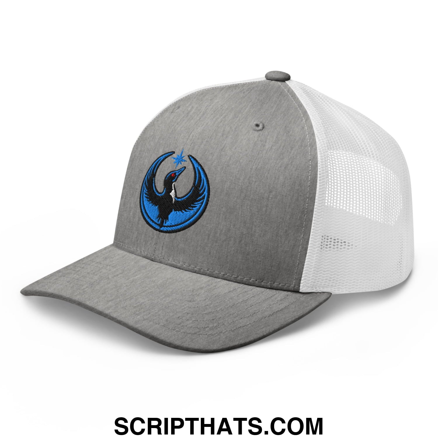 Rebel Loon Minnesota Bird of Resistance Embroidered Mesh Trucker Hat Heather Grey White