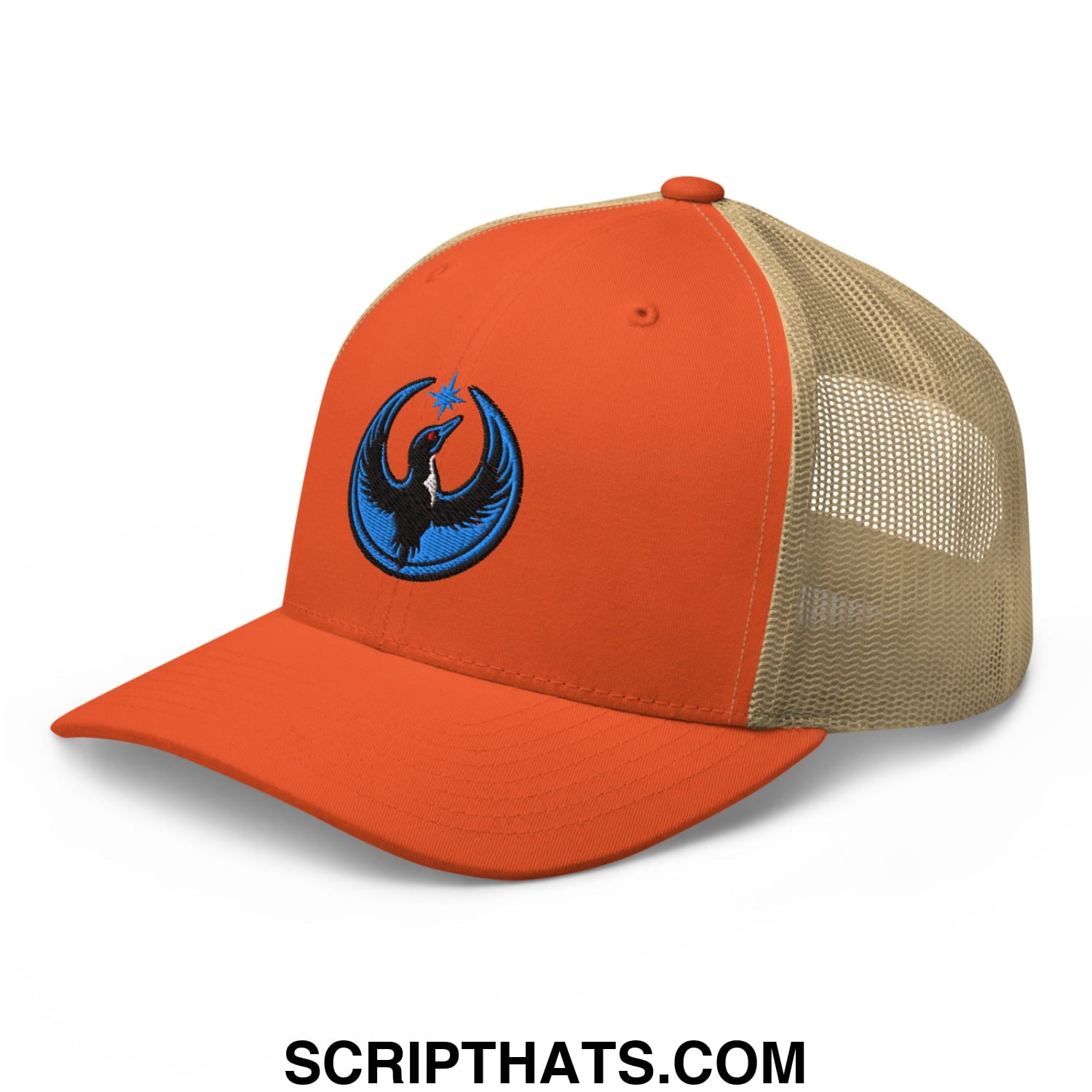 Rebel Loon Minnesota Bird of Resistance Embroidered Mesh Trucker Hat Rustic Orange Khaki