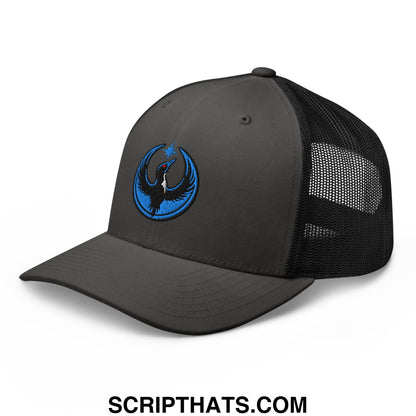 Rebel Loon Minnesota Bird of Resistance Embroidered Mesh Trucker Hat Charcoal Black
