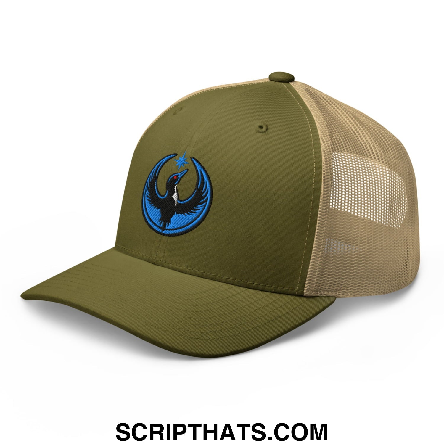 Rebel Loon Minnesota Bird of Resistance Embroidered Mesh Trucker Hat Moss Khaki