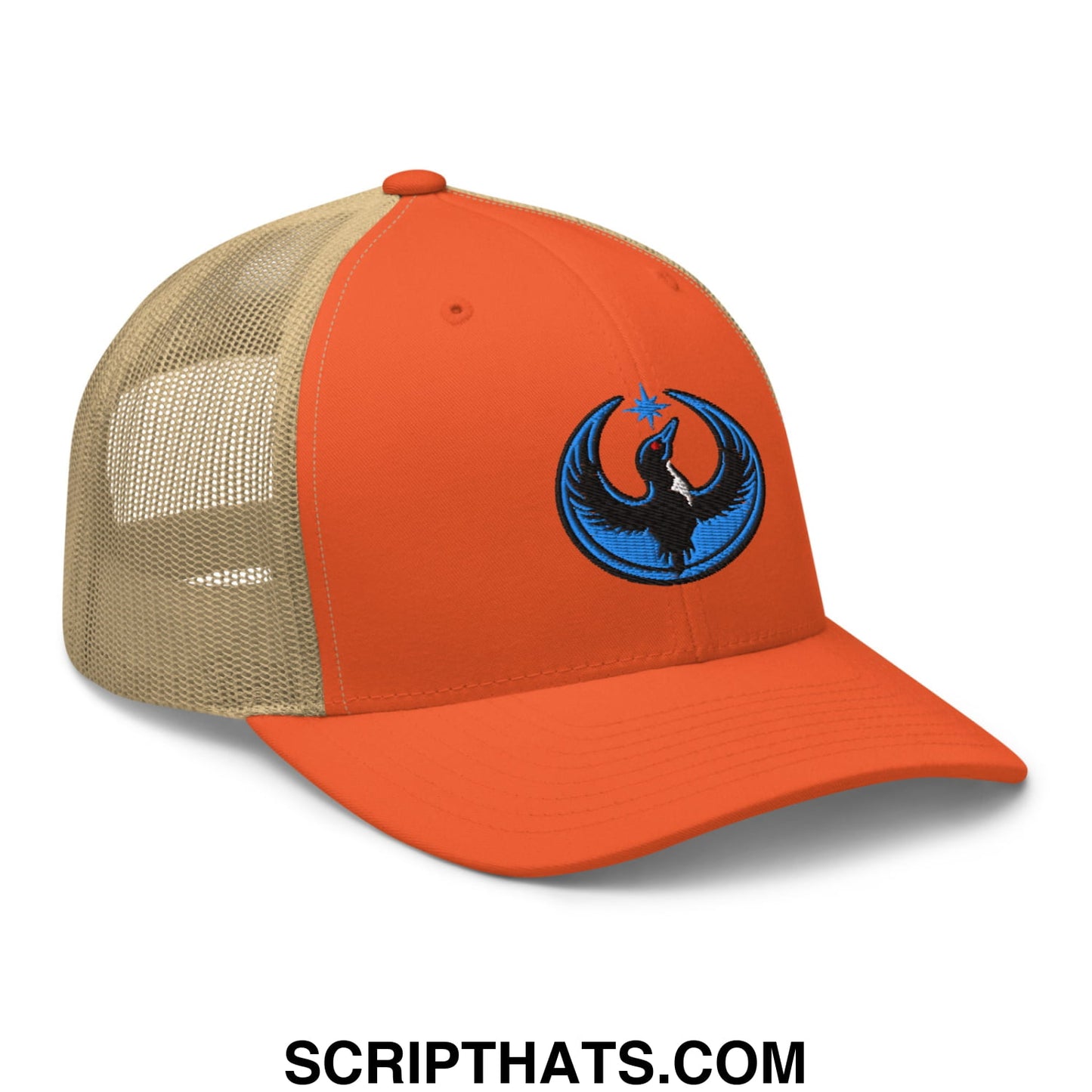 Rebel Loon Minnesota Bird of Resistance Embroidered Mesh Trucker Hat Rustic Orange Khaki