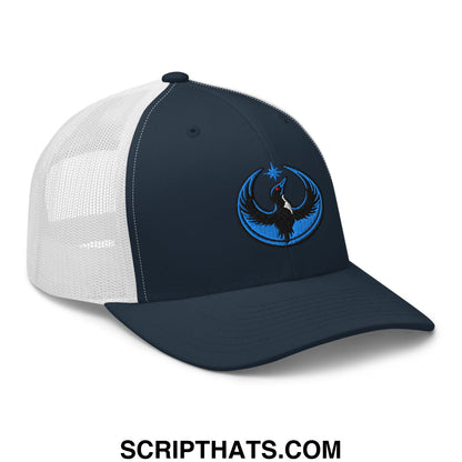 Rebel Loon Minnesota Bird of Resistance Embroidered Mesh Trucker Hat Navy White