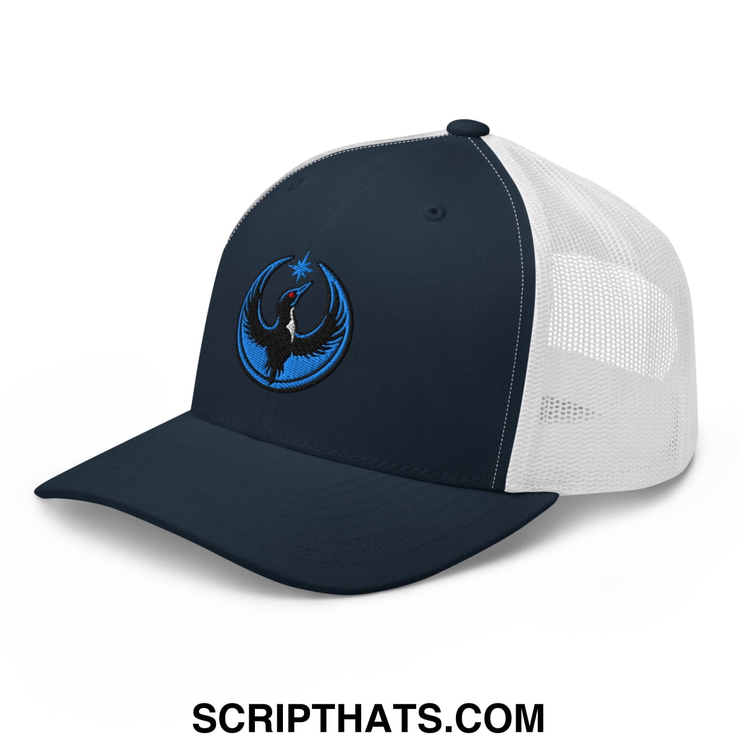 Rebel Loon Minnesota Bird of Resistance Embroidered Mesh Trucker Hat Navy White
