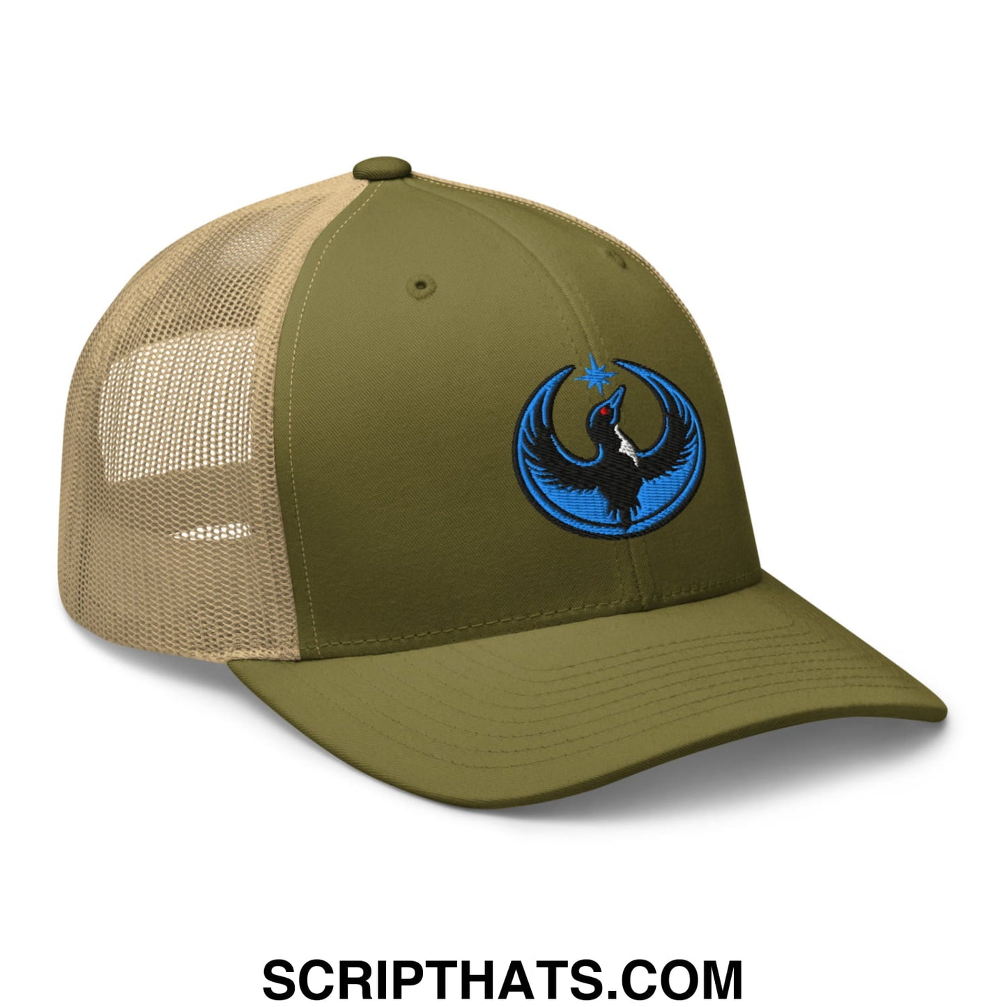 Rebel Loon Minnesota Bird of Resistance Embroidered Mesh Trucker Hat Moss Khaki