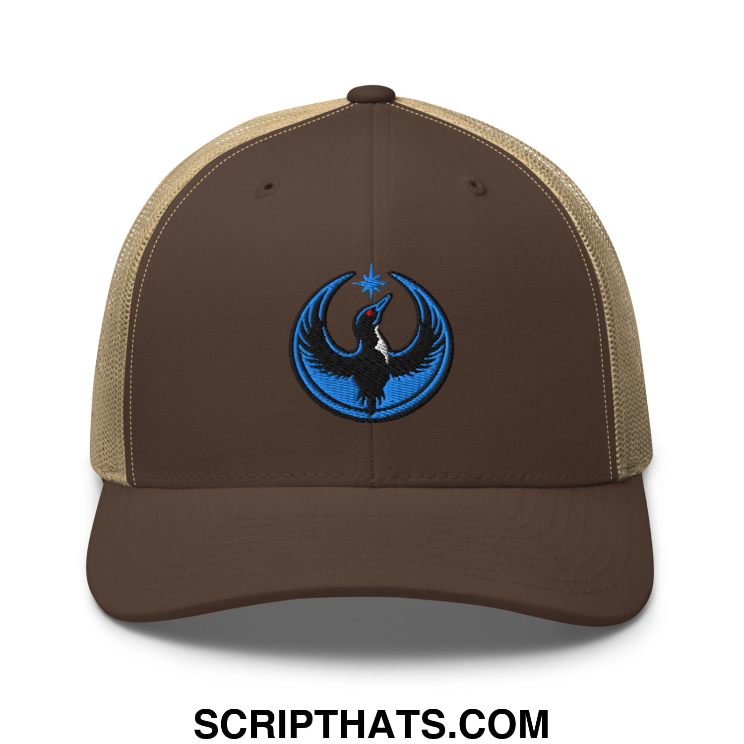 Rebel Loon Minnesota Bird of Resistance Embroidered Mesh Trucker Hat Brown Khaki