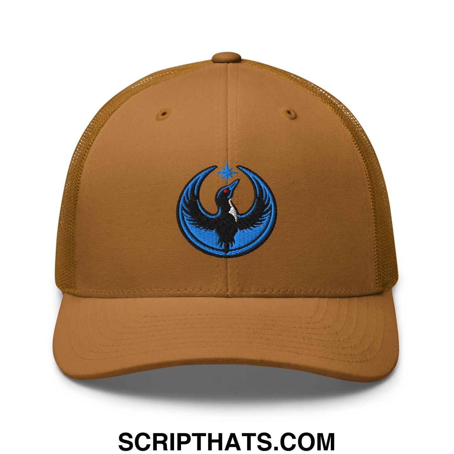 Rebel Loon Minnesota Bird of Resistance Embroidered Mesh Trucker Hat Caramel