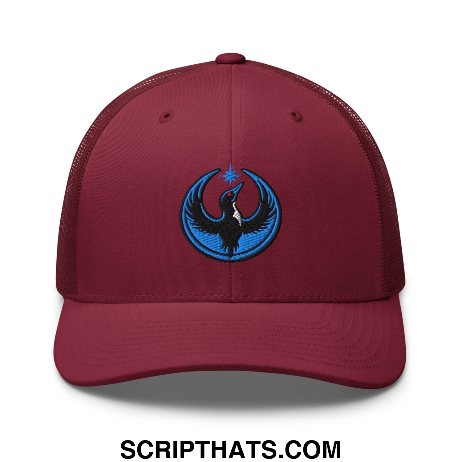 Rebel Loon Minnesota Bird of Resistance Embroidered Mesh Trucker Hat Cranberry