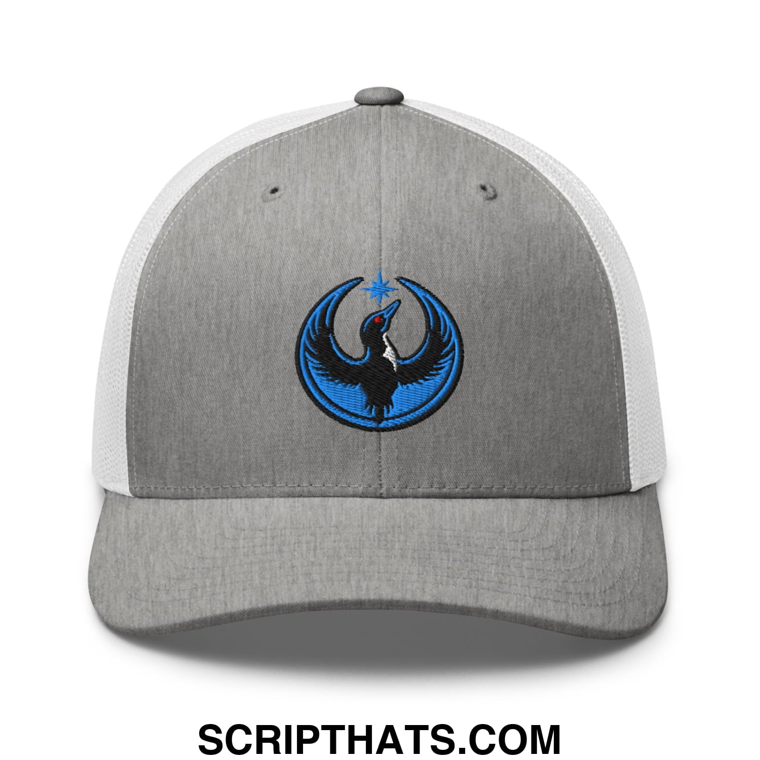 Rebel Loon Minnesota Bird of Resistance Embroidered Mesh Trucker Hat Heather Grey White