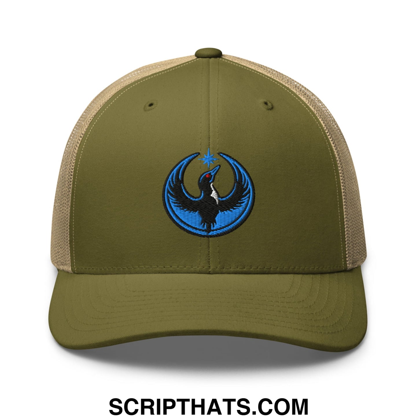 Rebel Loon Minnesota Bird of Resistance Embroidered Mesh Trucker Hat Moss Khaki