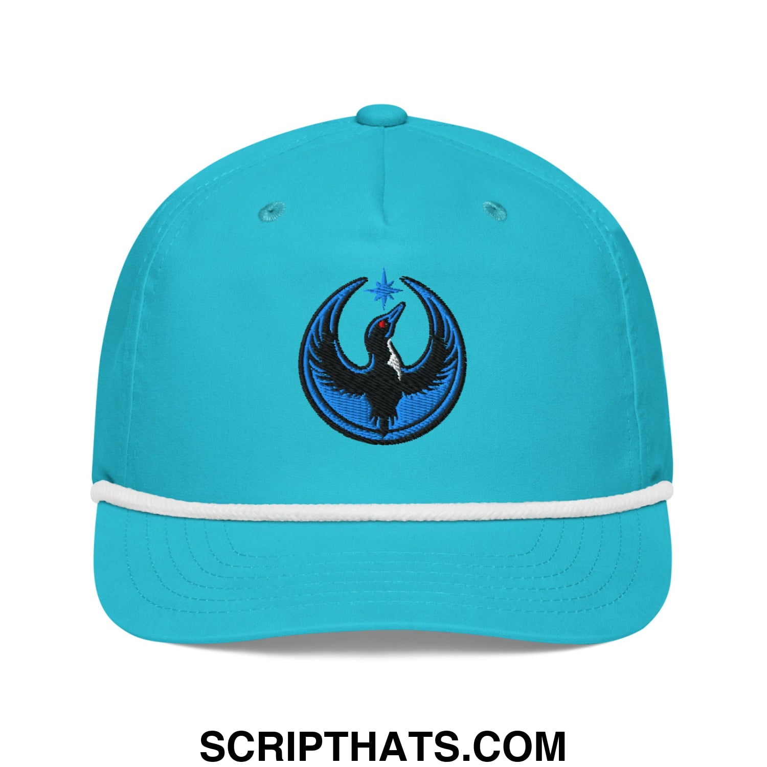 Rebel Loon Minnesota Bird of Resistance Embroidered Rope Hat Turquoise White