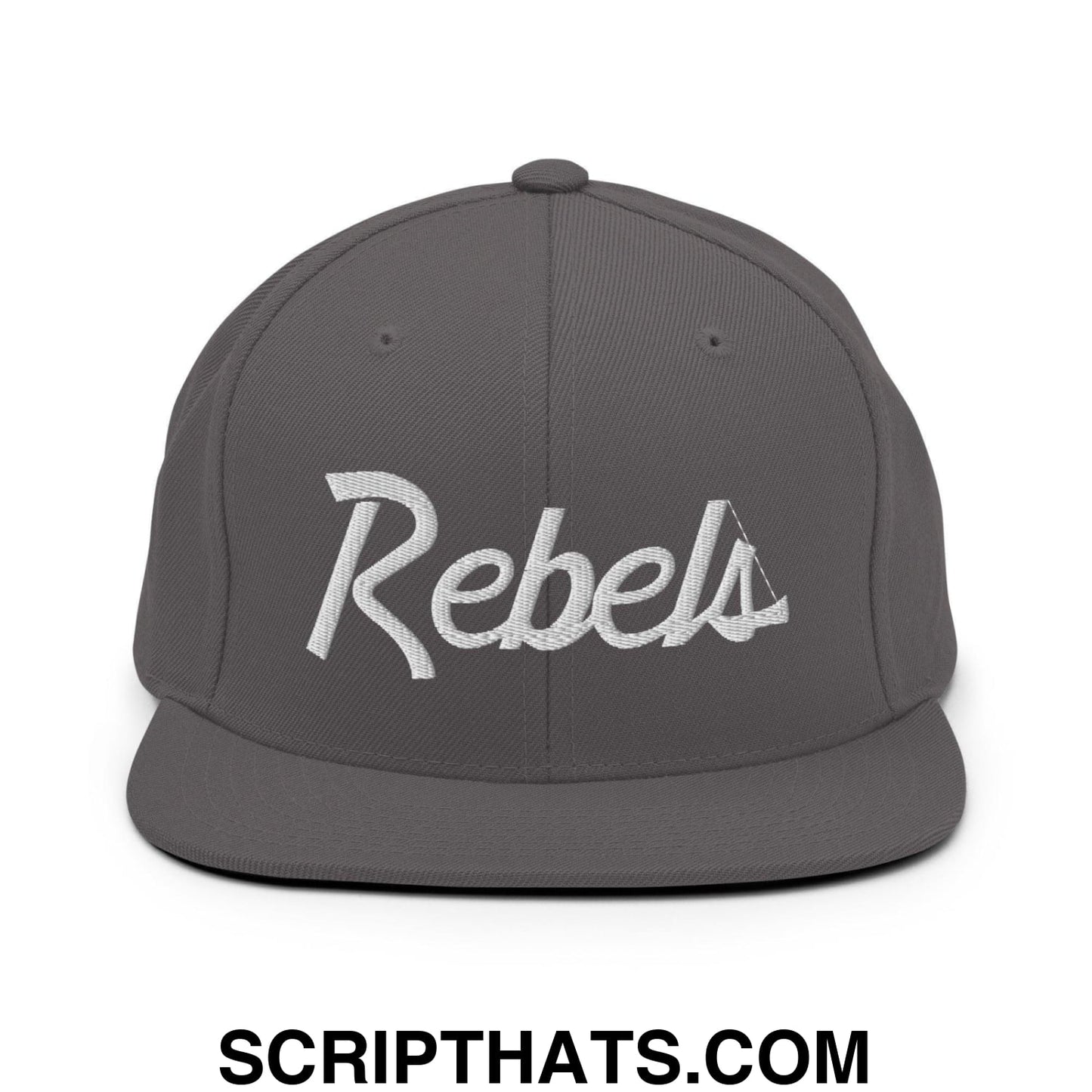 Rebels School Mascot Script Snapback Hat Dark Grey