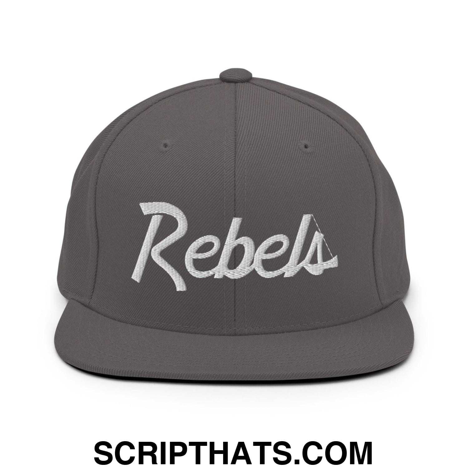 Rebels School Mascot Script Snapback Hat Dark Grey