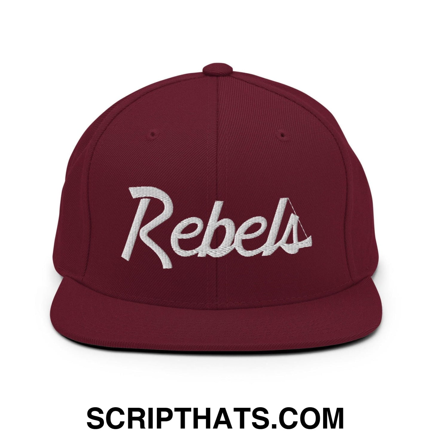 Rebels School Mascot Script Snapback Hat Maroon