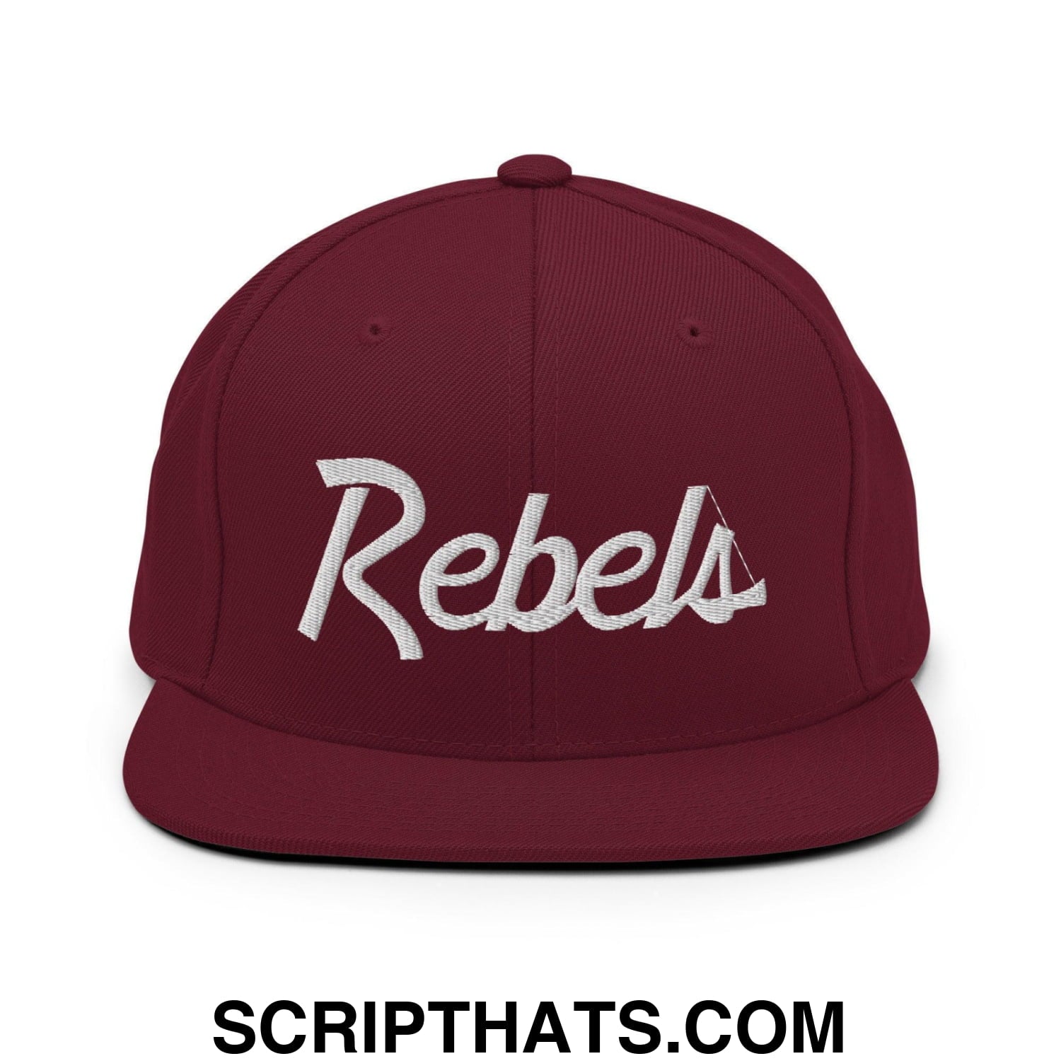 Rebels School Mascot Script Snapback Hat Maroon