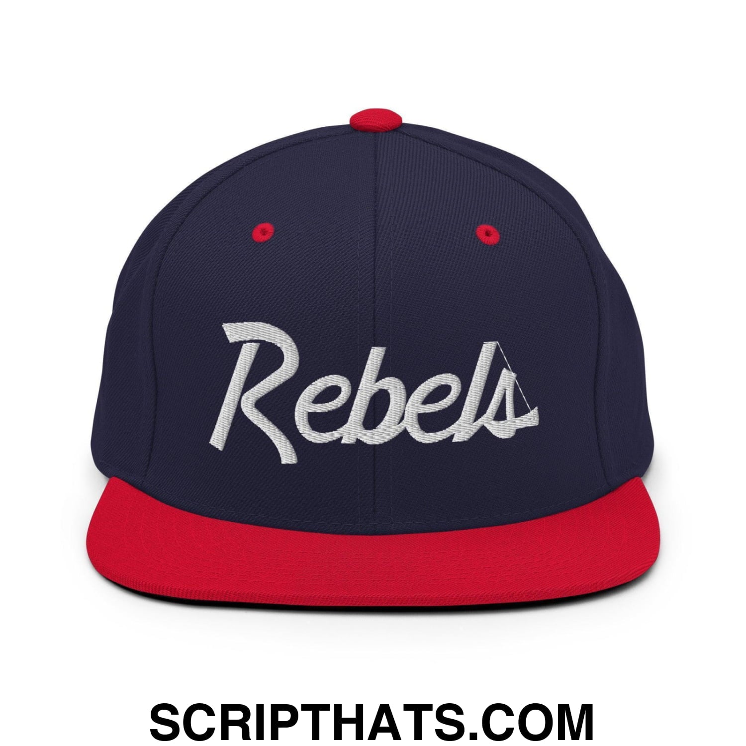 Rebels School Mascot Script Snapback Hat Navy Red