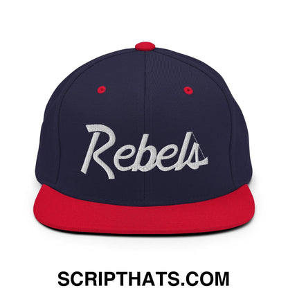 Rebels School Mascot Script Snapback Hat Navy Red