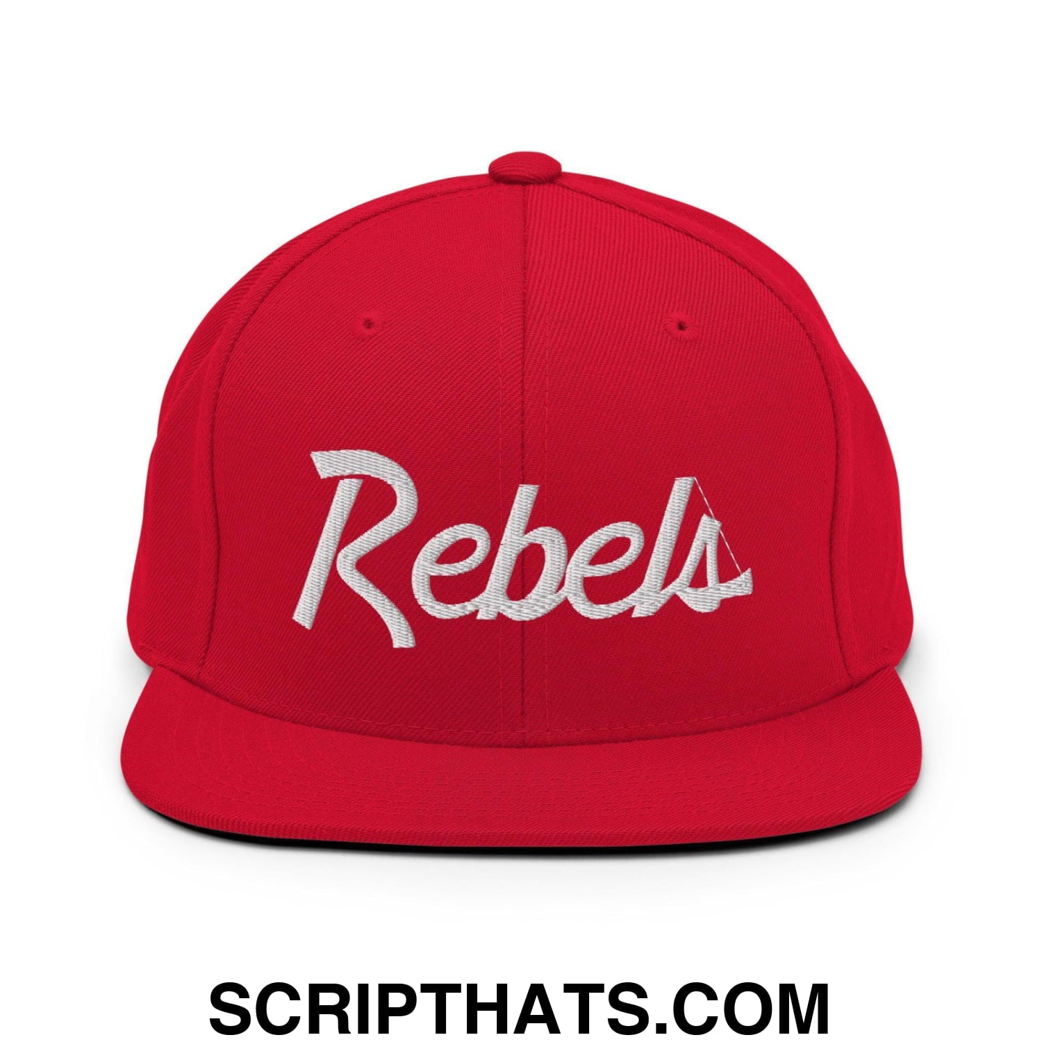 Rebels School Mascot Script Snapback Hat Red