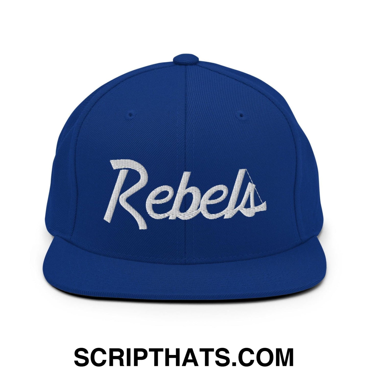 Rebels School Mascot Script Snapback Hat Royal Blue