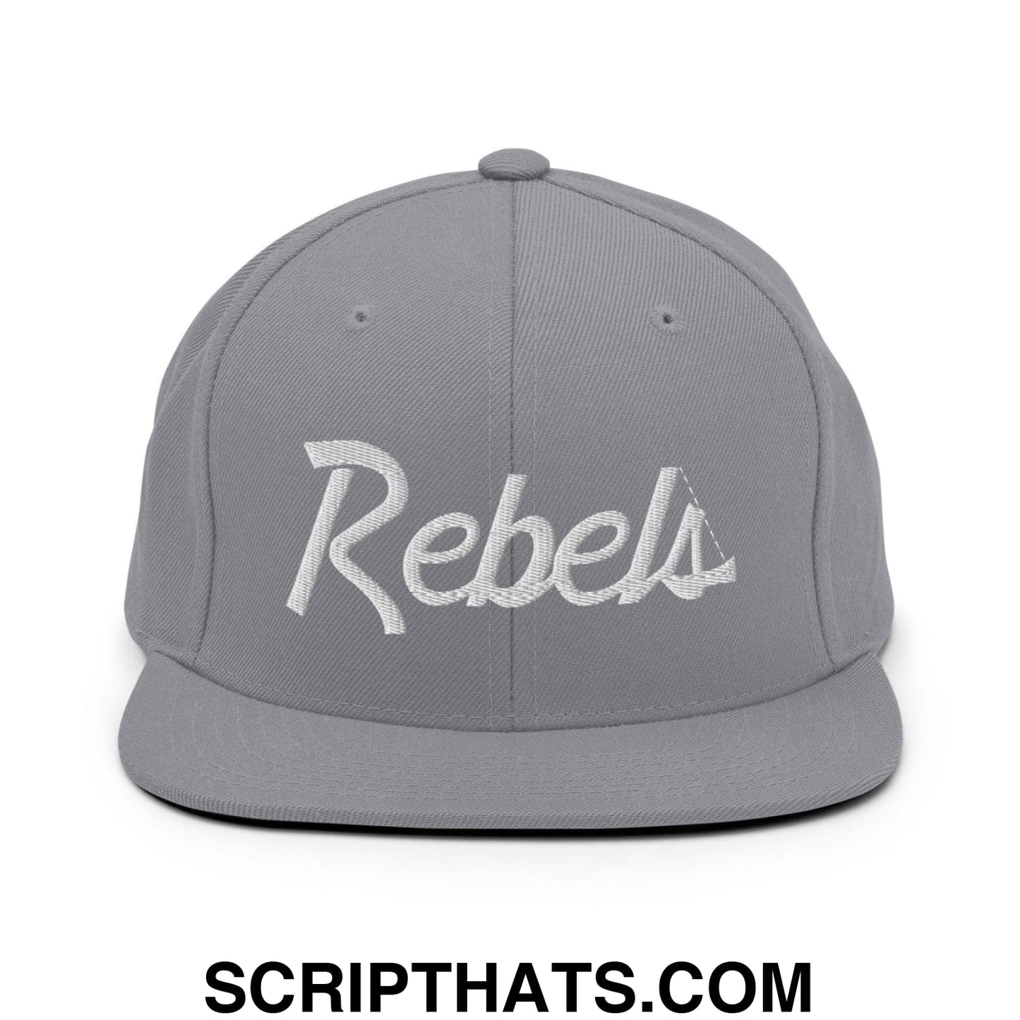 Rebels School Mascot Script Snapback Hat Silver