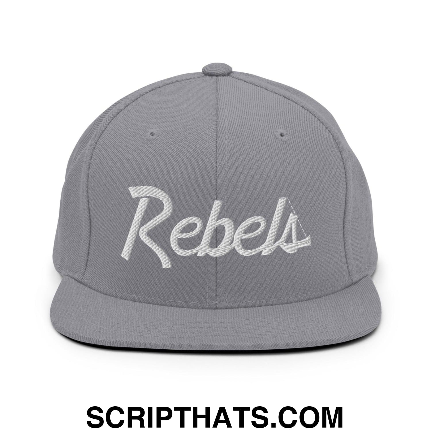 Rebels School Mascot Script Snapback Hat Silver